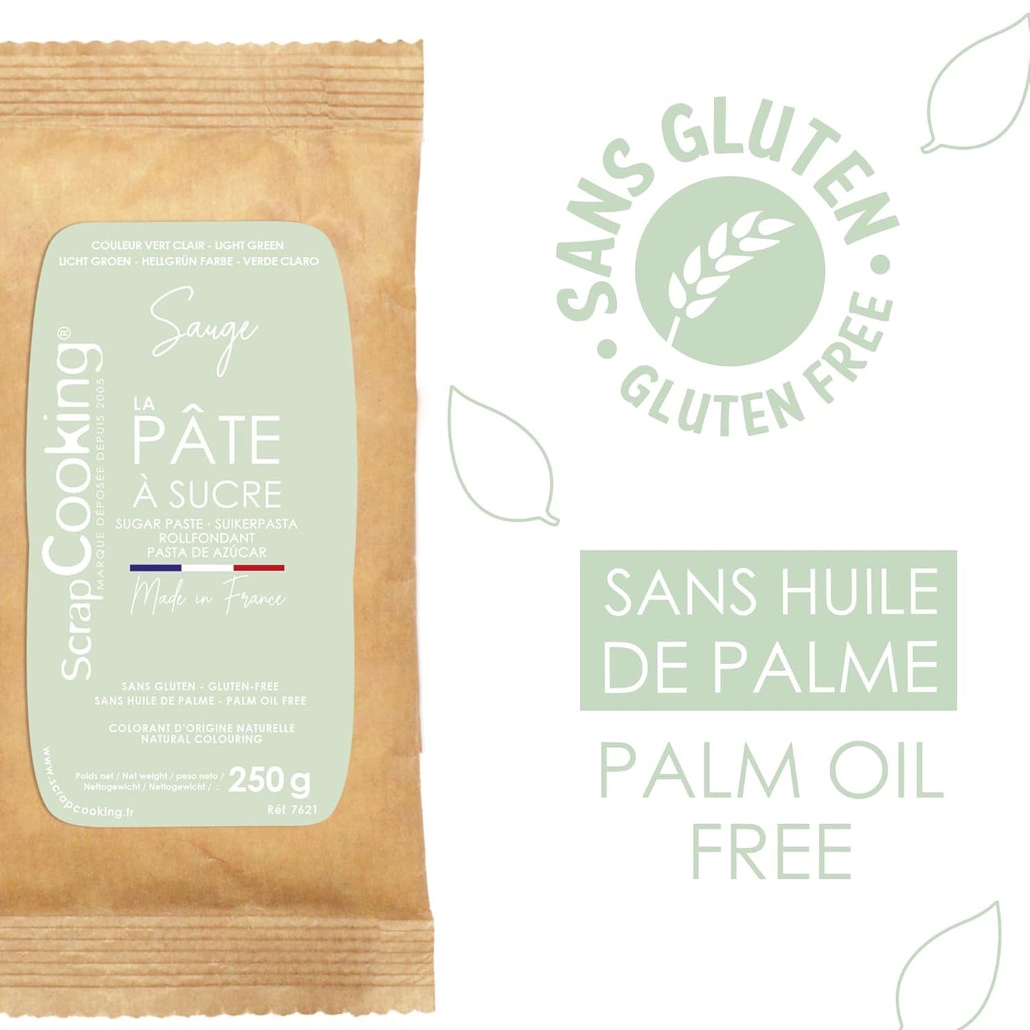 ScrapCooking - Pâte à Sucre Vert Sauge 250g - Colorant d'Origine Naturelle - Sans Gluten, Sans Huile de Palme - Pour Gâteaux, Pâtisseries Anniversaire - Vert Pastel - Fabrikie en France - 7621 Pasta de azúcar Naty Shop