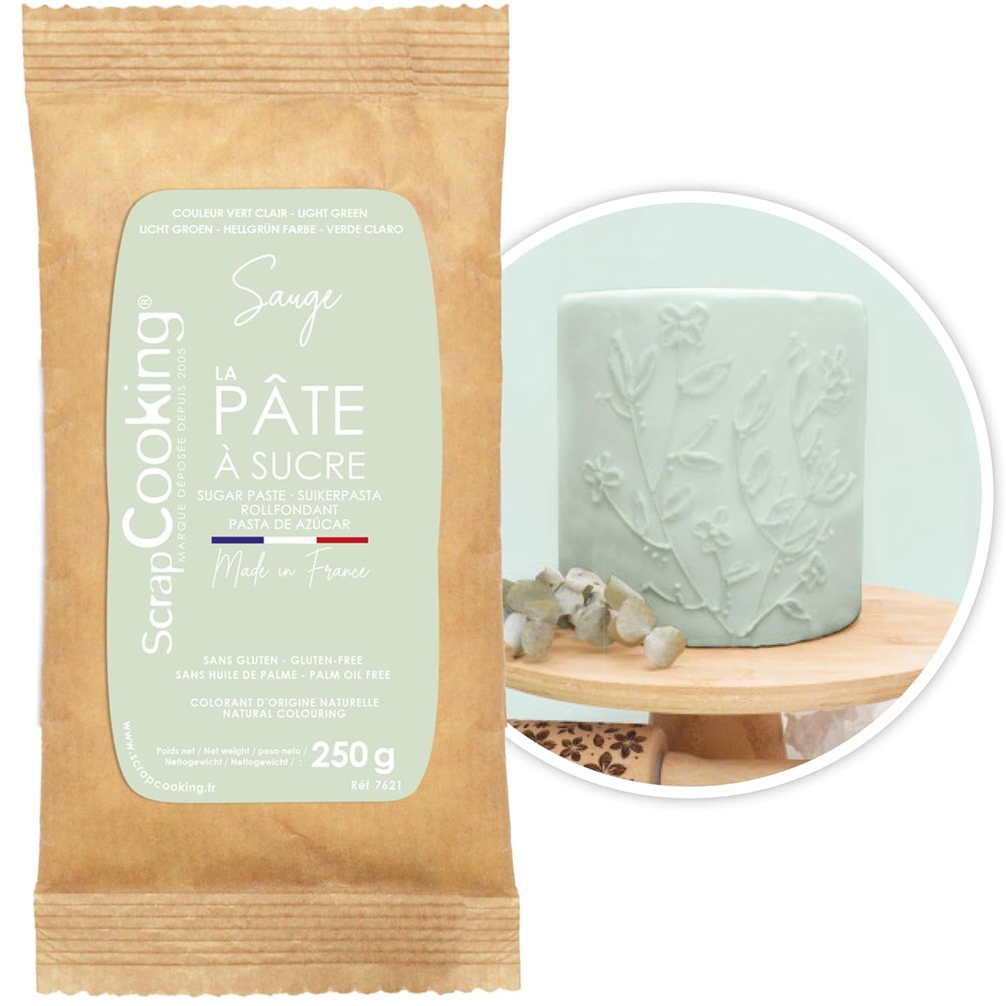 ScrapCooking - Pâte à Sucre Vert Sauge 250g - Colourant d'Origine Naturelle - Sans Gluten, Sans Huile de Palme - Pour Gâteaux, Pâtisseries Anniversaire - Vert Pastel - Fabrikie en France - 7621 Pasta de azúcar Naty Shop rosa pastel nude