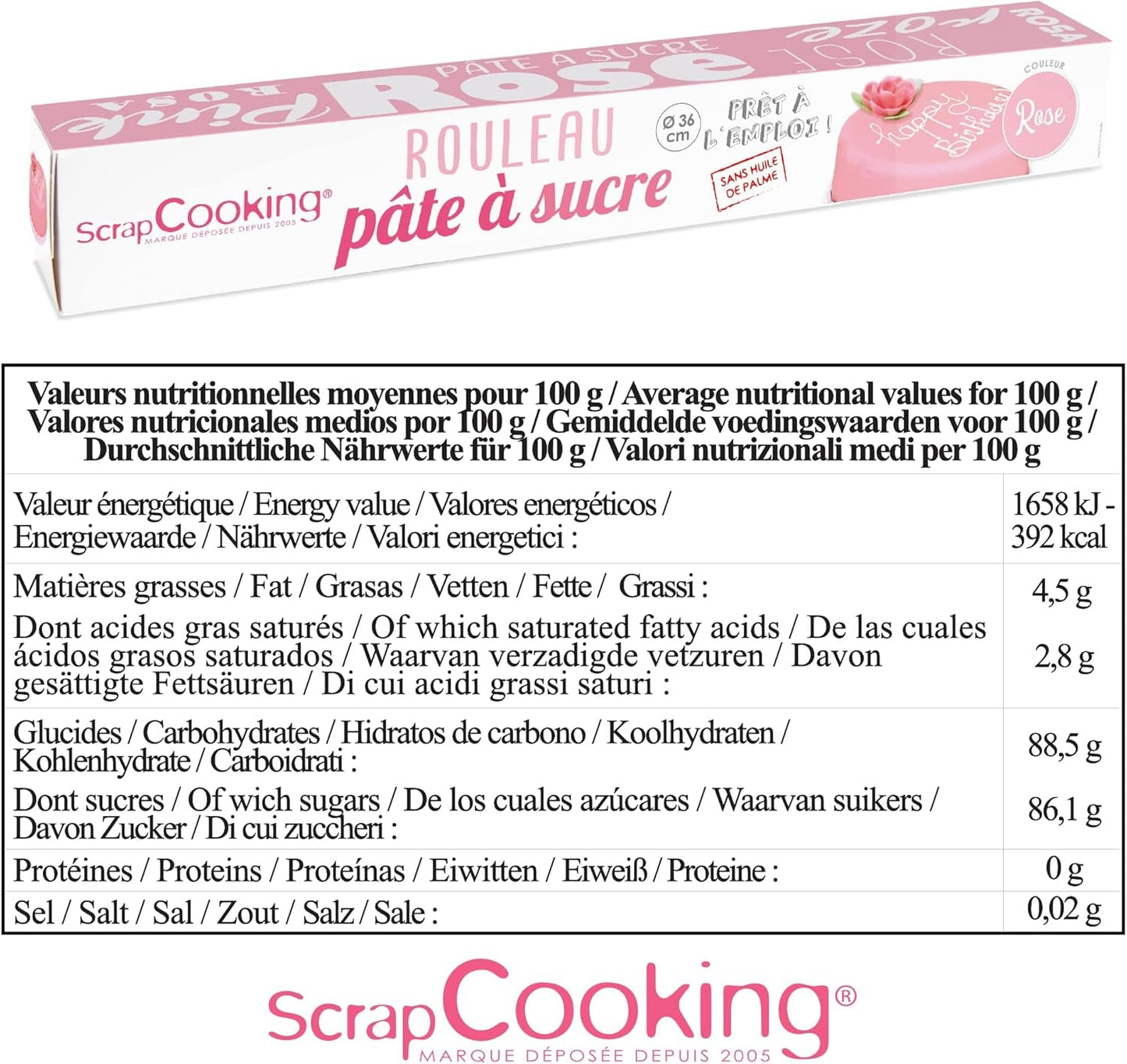 ScrapCooking - Rollo de fondant rosa â'¬ 36 cm - Fondant negro enrollado 430 g - Cake topper decoración de tartas, repostería, cumpleaños, fiestas - Rosa - 7264 Pasta de azúcar Naty Shop