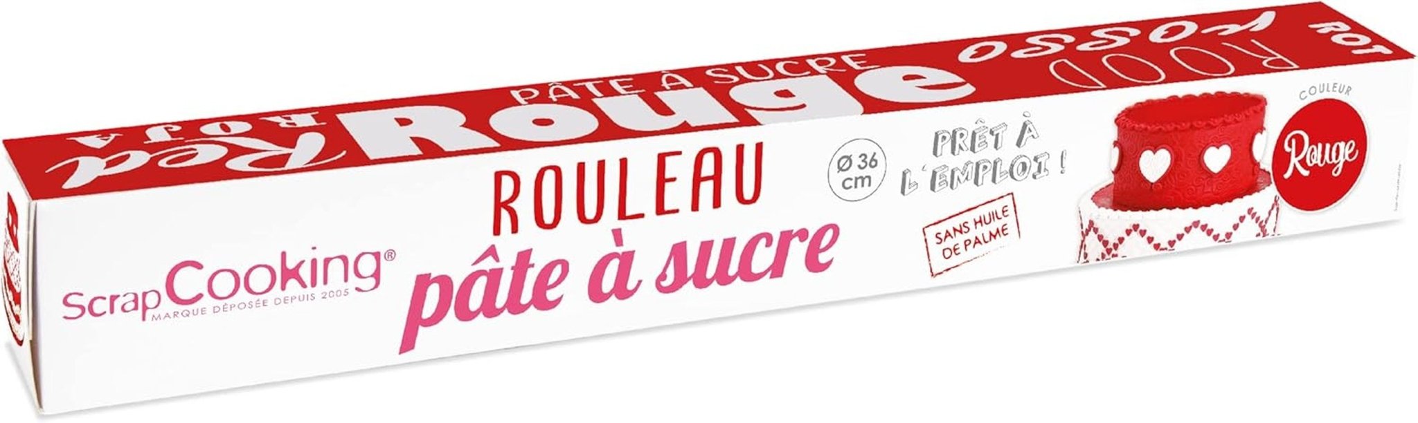 ScrapCooking - Rollo de fondant rosa â'¬ 36 cm - Fondant negro enrollado 430 g - Cake topper decoración de pasteles de fondant para tartas, repostería, cumpleaños, fiestas - Rosa - 7264 Naty Shop Pasta de azúcar roja