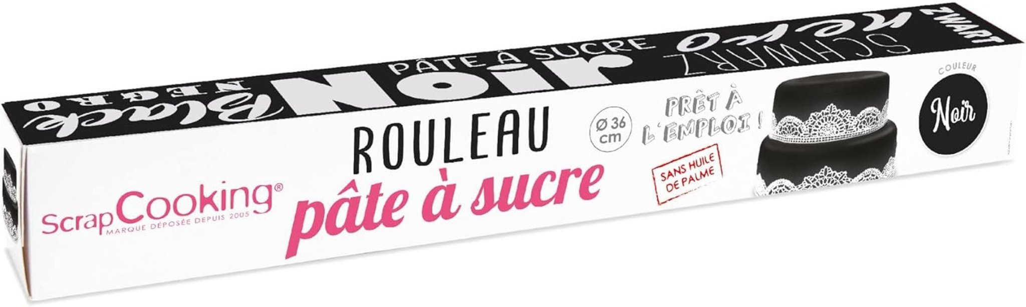 ScrapCooking - Rollo de fondant rosa â'¬ 36 cm - Fondant negro enrollado 430 g - Cake topper decoración de pasteles de fondant para tartas, repostería, cumpleaños, fiestas - Rosa - 7264 Naty Shop Pasta de azúcar negra