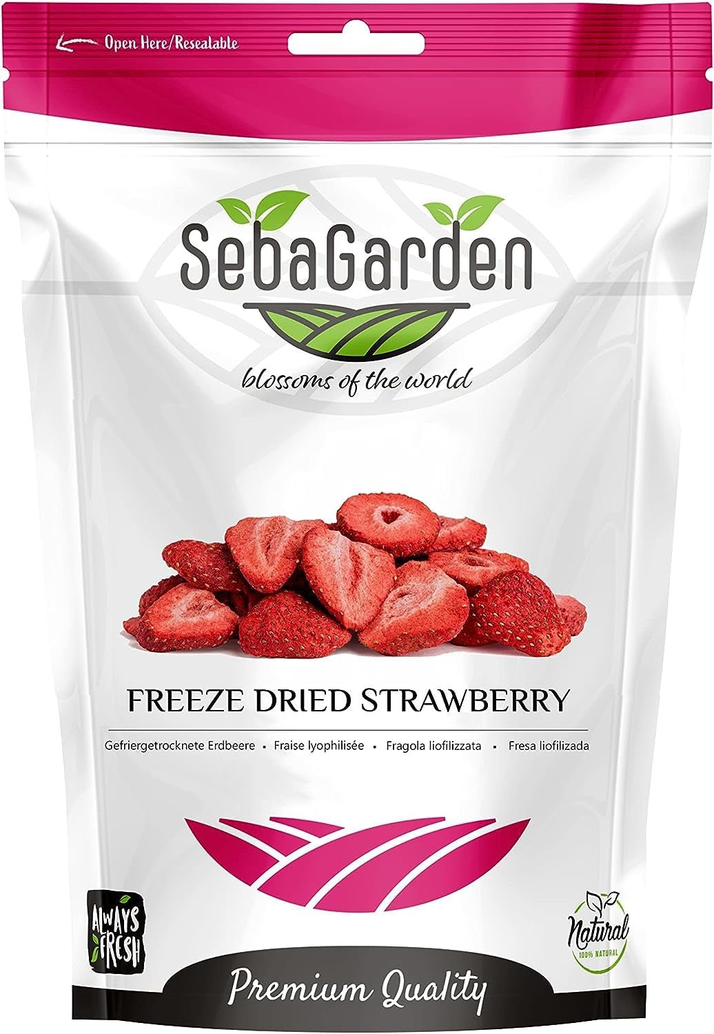 Seba Garden Premium Fresas Liofilizadas, Deliciosas Fresas Mediterráneas, Sin OGM y Veganos (100g) Productos Deshidratados Mi Tienda 400G