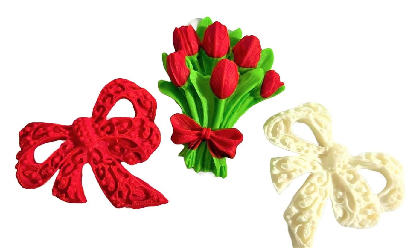 Set de 3 adornos de azúcar comestible, Ramo de tulipanes y lazos Adornos de Pasta de Azúcar Nati Shop