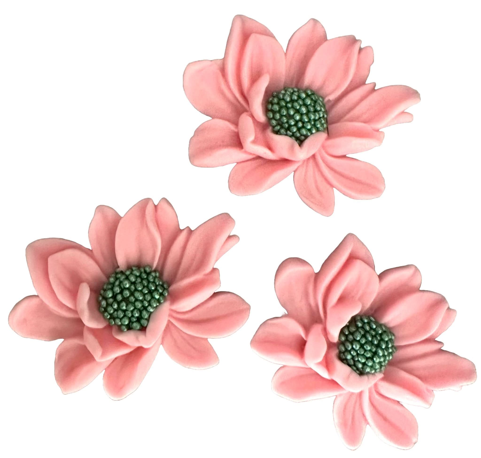 Set de 3 adornos comestibles de azúcar, Flores rosas Adornos de Sugar Paste Nati Shop