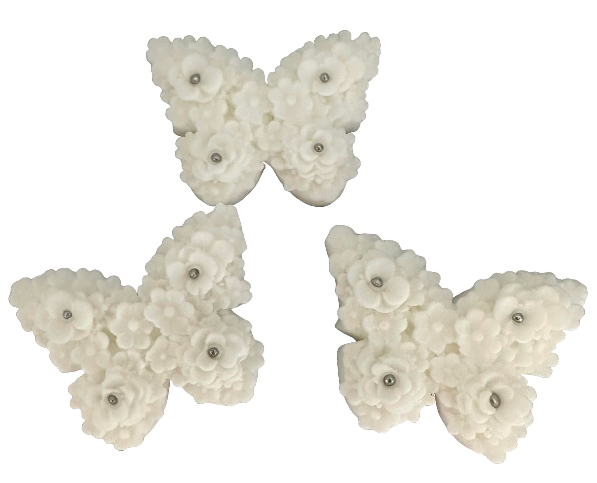 Set de 3 decoraciones de azúcar comestible, Mariposas Blancas Decoraciones de Pasta de Azúcar Nati Shop