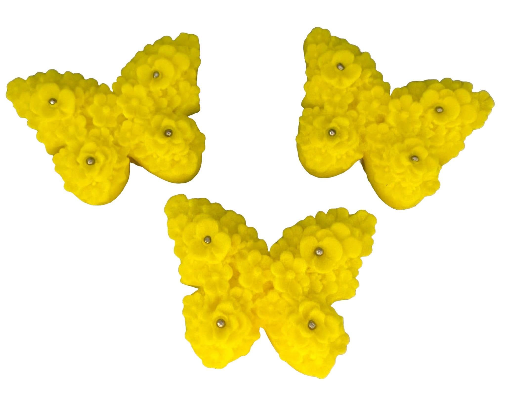 Set de 3 decoraciones de azúcar comestible, Mariposas Amarillas Decoraciones de Pasta de Azúcar Nati Shop