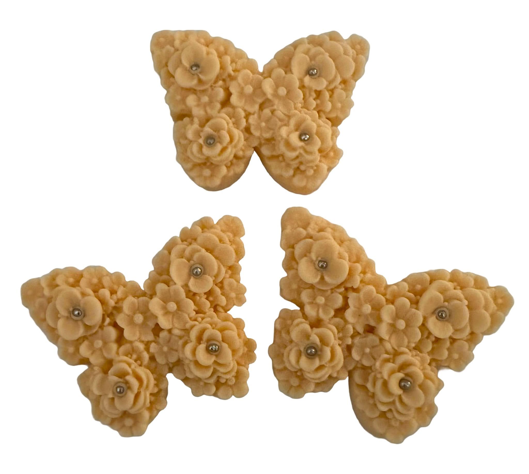 Set de 3 decoraciones de azúcar comestible, Mariposas Salmón Decoraciones en Pasta de Azúcar Nati Shop
