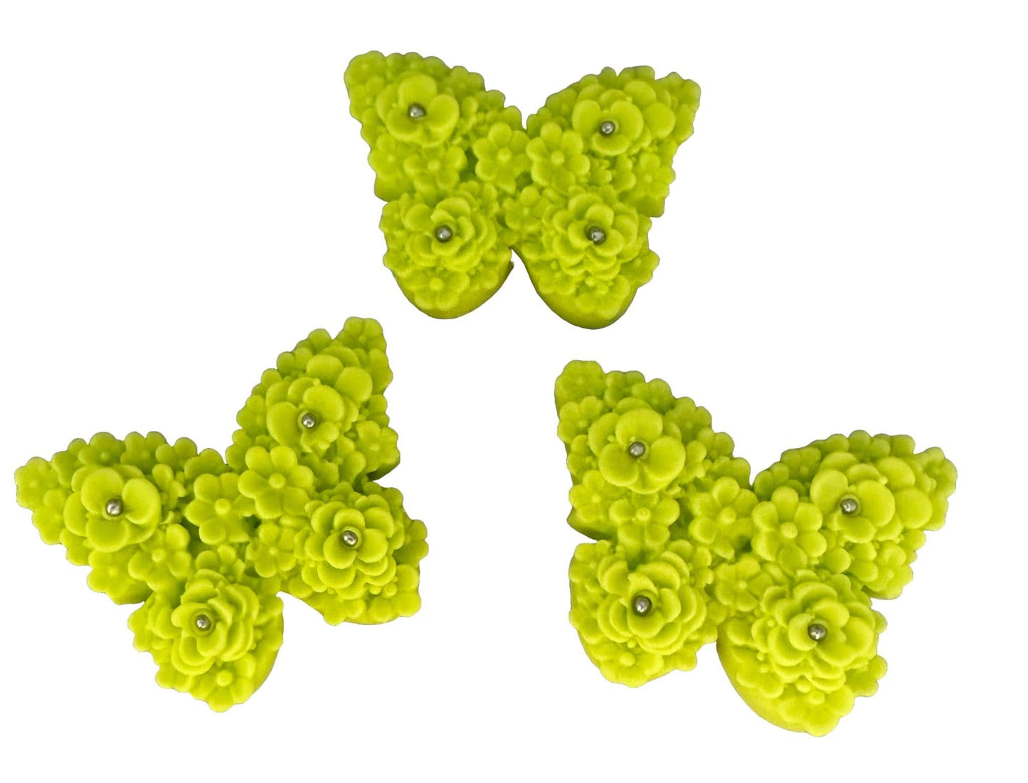 Set de 3 decoraciones de azúcar comestible, Mariposas Verdes Decoraciones en Pasta de Azúcar Nati Shop