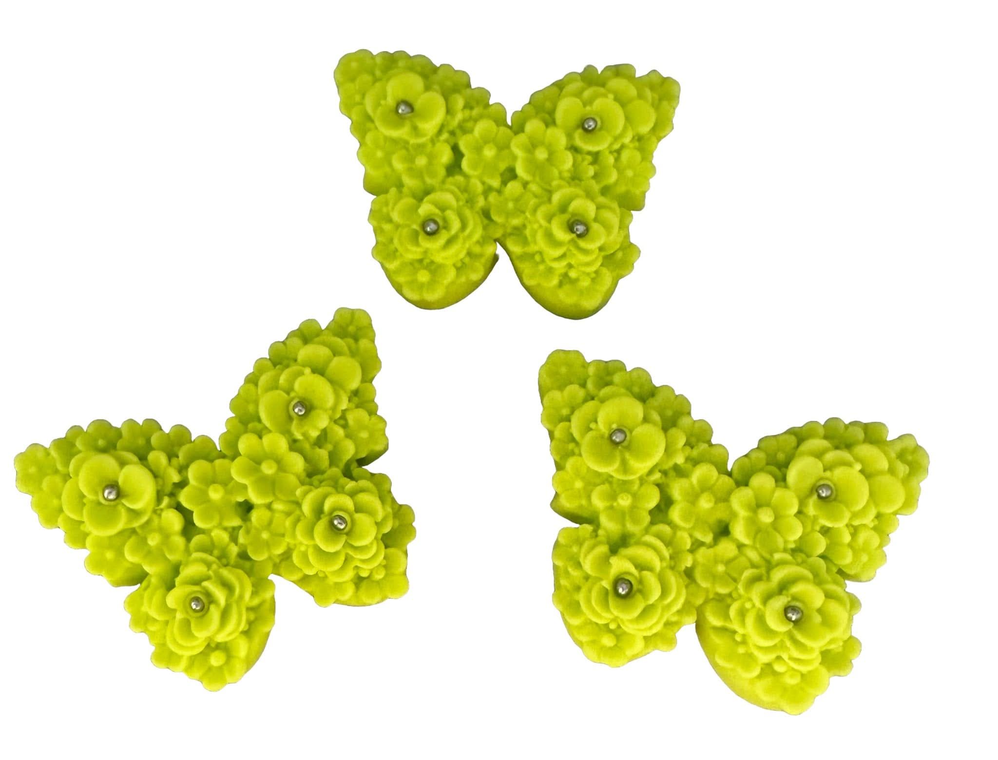 Set de 3 decoraciones de azúcar comestible, Mariposas Verdes Decoraciones en Pasta de Azúcar Nati Shop