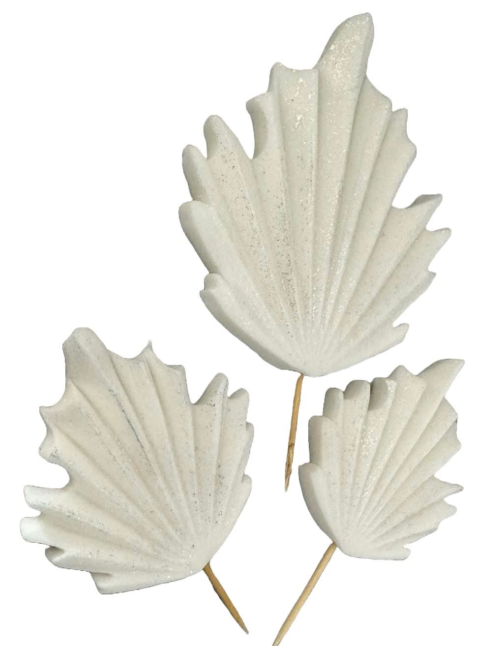 Set de 3 decoraciones de azúcar comestible, Hojas exóticas blancas Decoraciones de pasta de azúcar Nati Shop