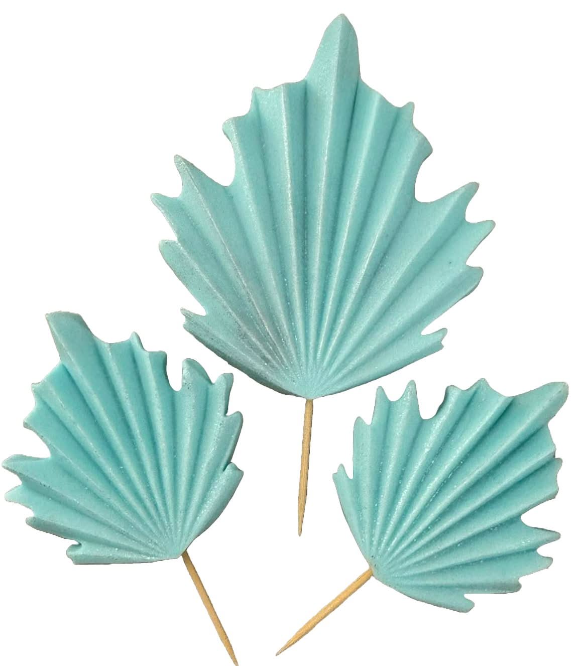 Juego de 3 decoraciones de azúcar comestible, Hojas exóticas azules Decoraciones de pasta de azúcar Nati Shop