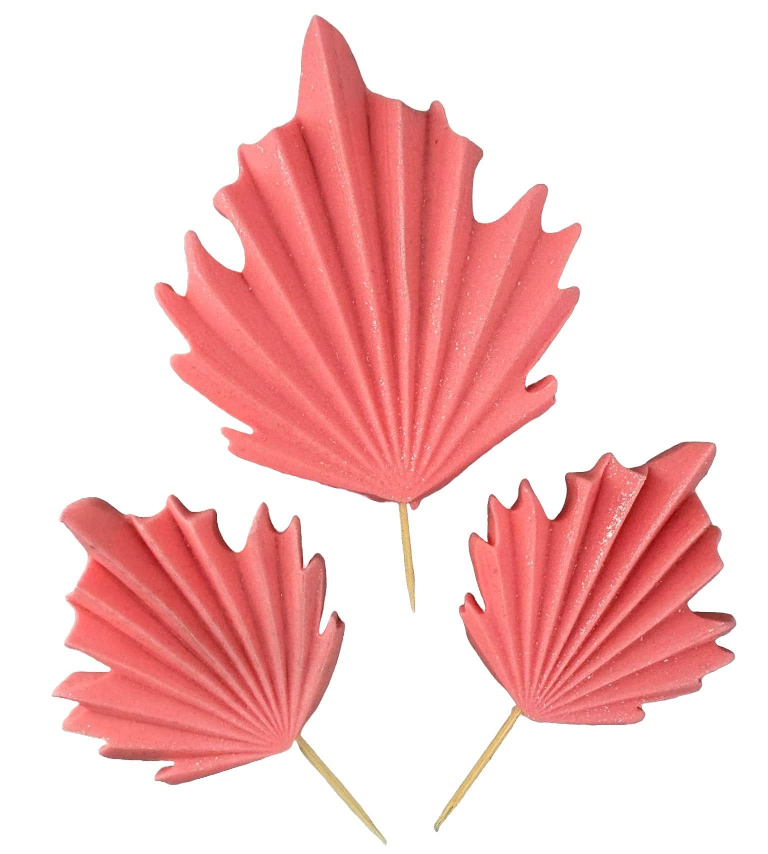 Juego de 3 decoraciones de azúcar comestible, Hojas exóticas rosas Decoraciones de Sugar Paste Nati Shop