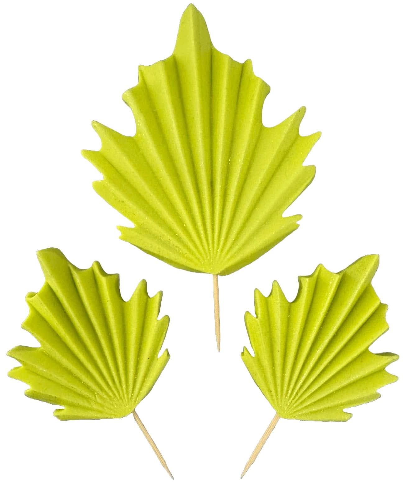 Set de 3 decoraciones de azúcar comestible, Hojas exóticas verdes Decoraciones de pasta de azúcar Nati Shop