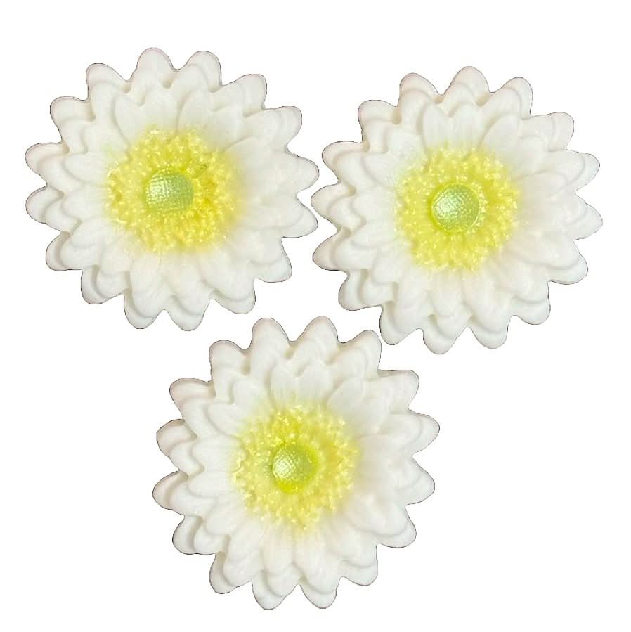 Juego de 3 adornos comestibles de azúcar, adornos de Gerberas blancas de Sugar Paste Nati Shop