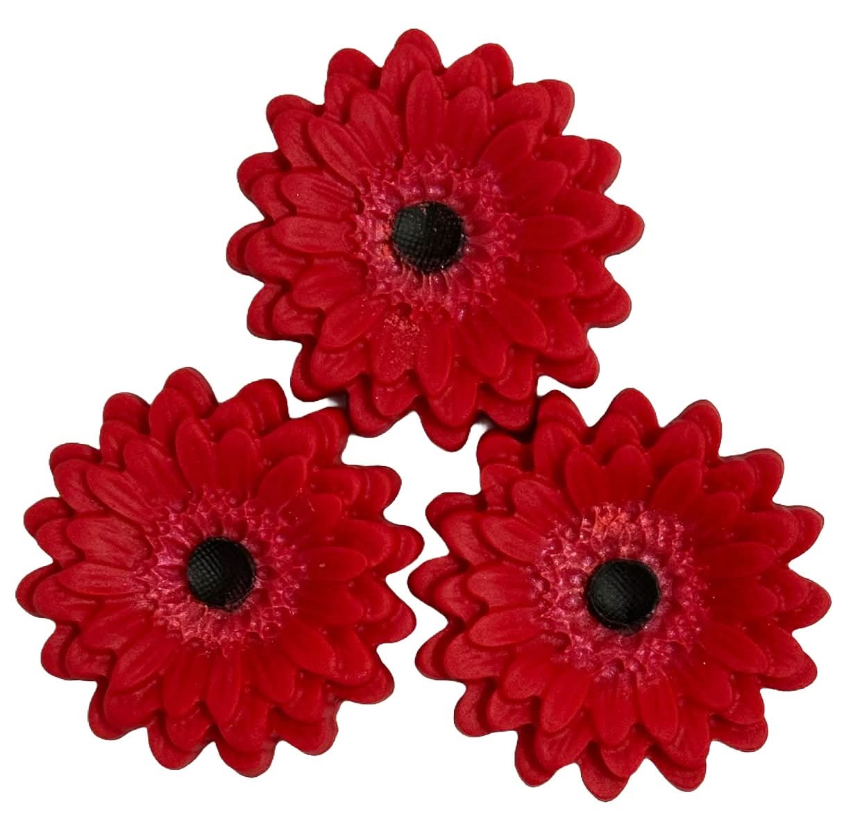 Set de 3 decoraciones de azúcar comestible, Gerberas Rojas Decoraciones en Pasta de Azúcar Nati Shop