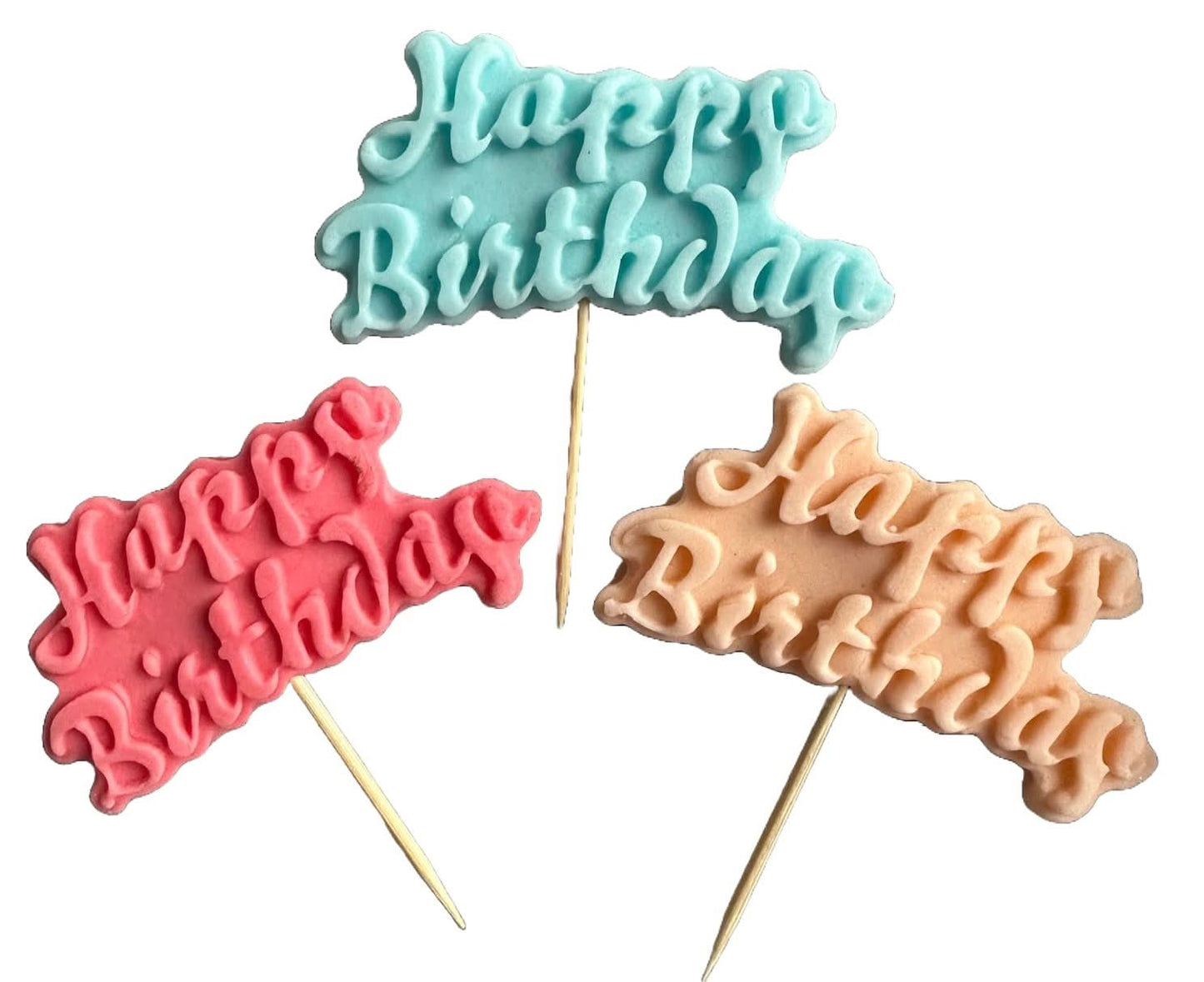 Set de 3 decoraciones de azúcar comestible, Decoraciones de pasta de azúcar Happy Birthday Nati Shop