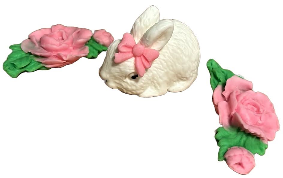 Set de 3 decoraciones de azúcar comestible, Decoraciones de pasta de azúcar Bunny Nati Shop