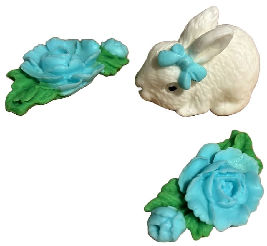 Set de 3 decoraciones de azúcar comestible, Decoraciones de pasta de azúcar Bunny Nati Shop