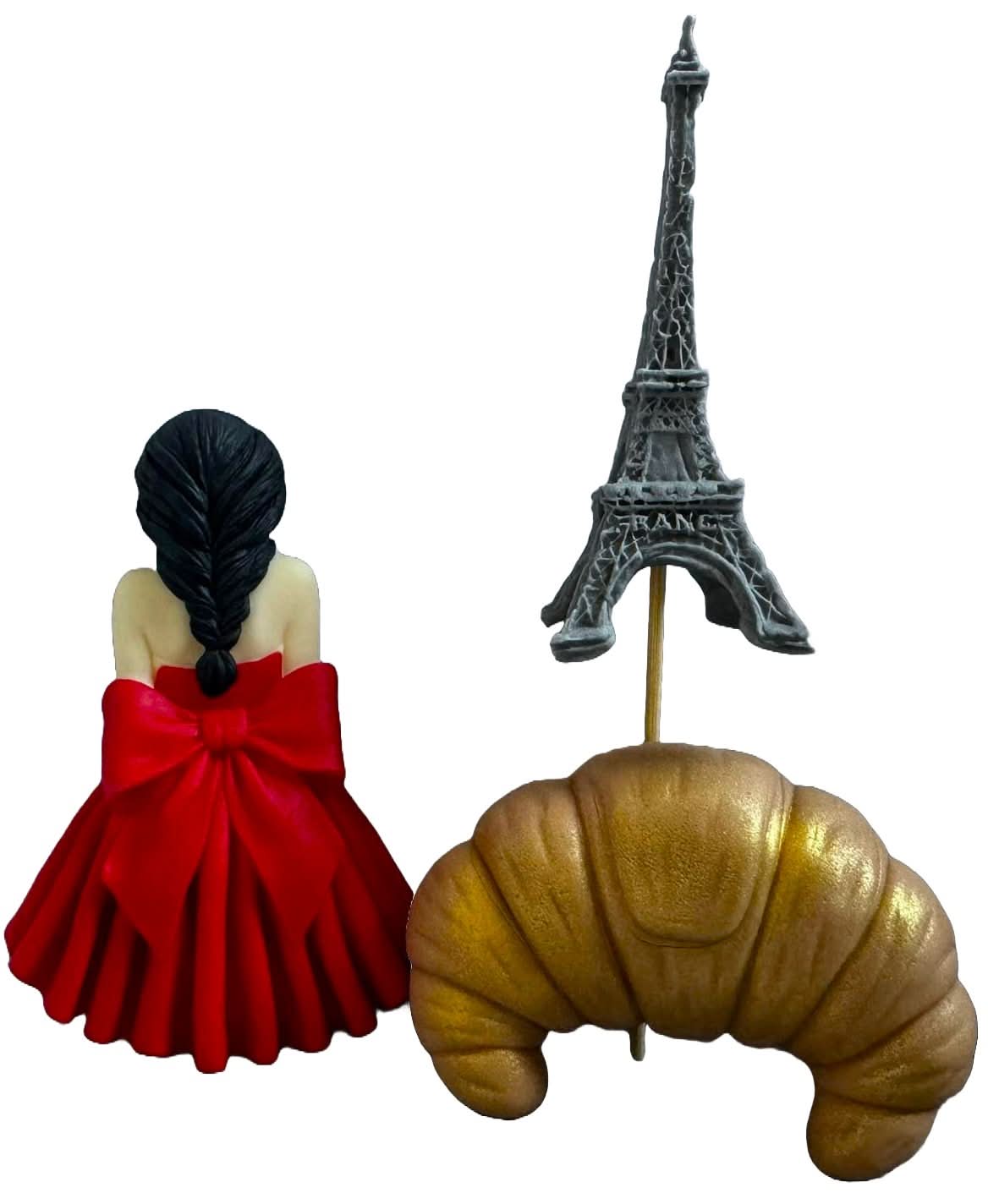 Set de 3 decoraciones de azúcar comestible, Lady in Paris Decoraciones de pasta de azúcar Nati Shop