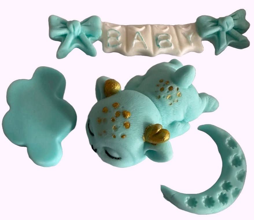 Set de 4 decoraciones de azúcar comestible, Decoraciones de Pasta de Azúcar para Bautismo Nati Shop