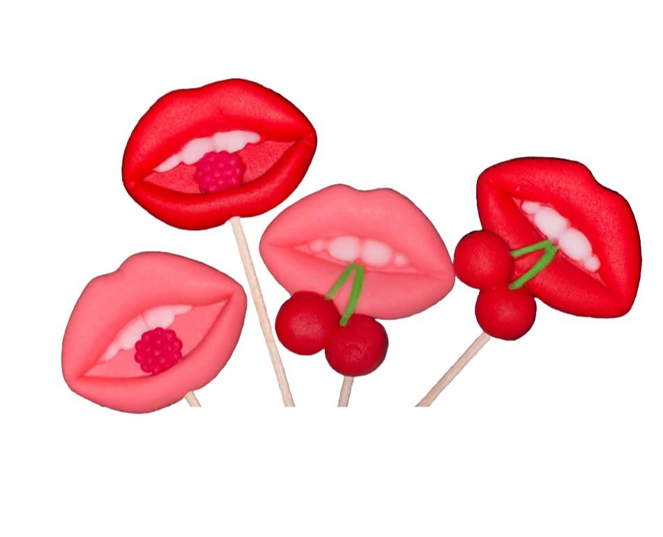 Set de 4 adornos de azúcar comestible, Labios Sensuales Decoraciones en Pasta de Azúcar Nati Shop