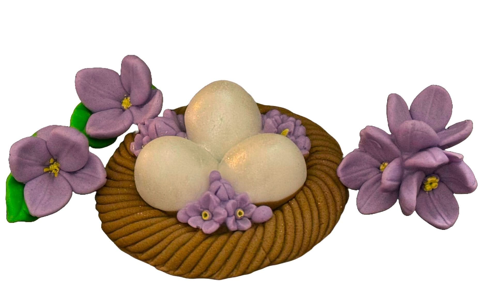Set de 4 adornos comestibles de azúcar, nido con huevos Decoraciones de Pasta de Azúcar Nati Shop