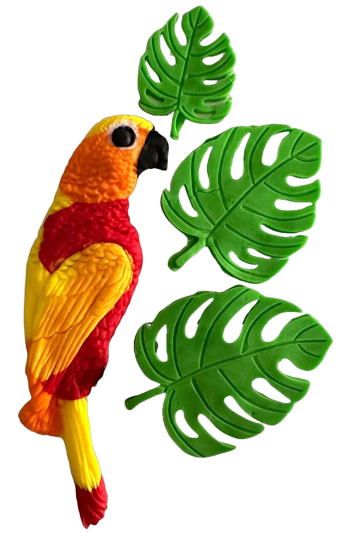 Set de 4 decoraciones comestibles de azúcar, Decoraciones de Pasta de Azúcar Loro Tropical Nati Shop