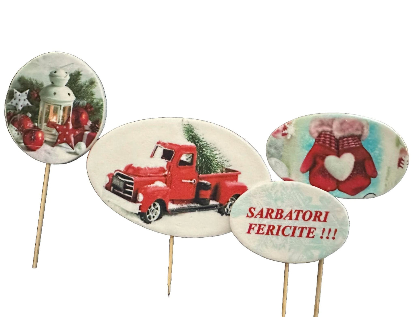 Juego de 4 adornos de azúcar comestible, ¡Felices fiestas! Tienda Nati