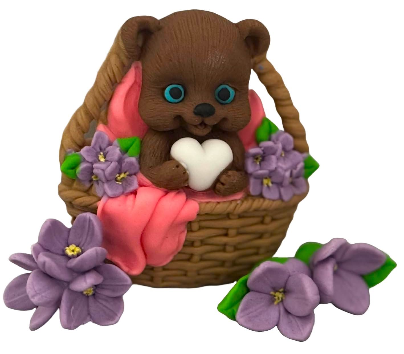 Set de 4 adornos comestibles de azúcar, osito de peluche en cesta Decoraciones de Sugar Paste Nati Shop