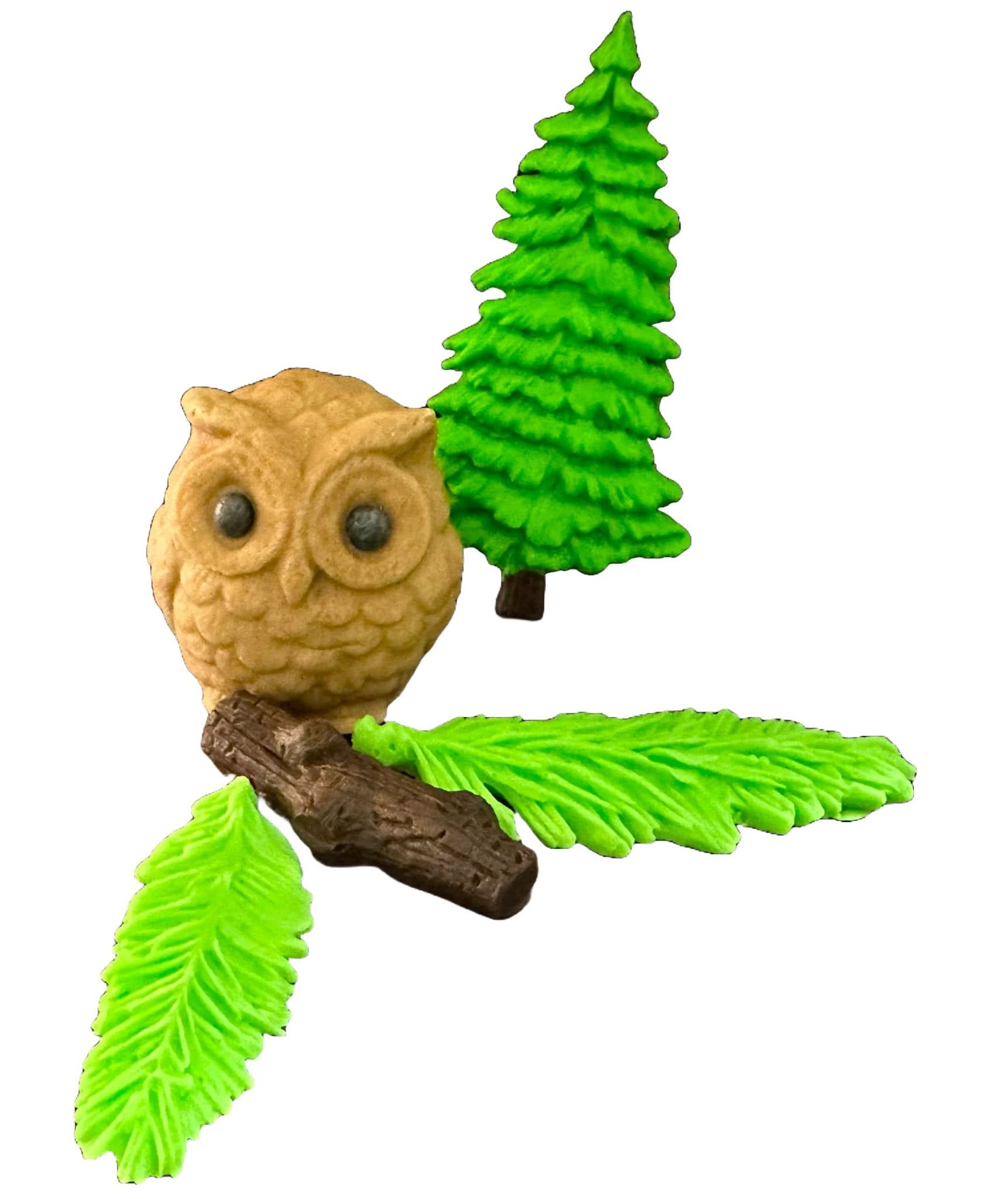 Set de 5 adornos comestibles de azúcar, Búho en el bosque Decoraciones de pasta de azúcar Nati Shop