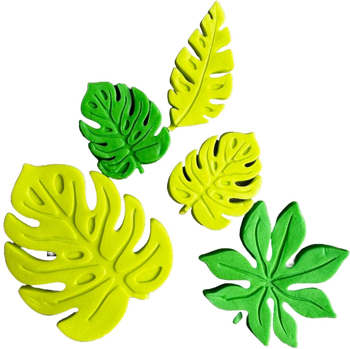 Set de 5 decoraciones de azúcar comestible, Hojas exóticas Decoraciones de Sugar Paste Nati Shop