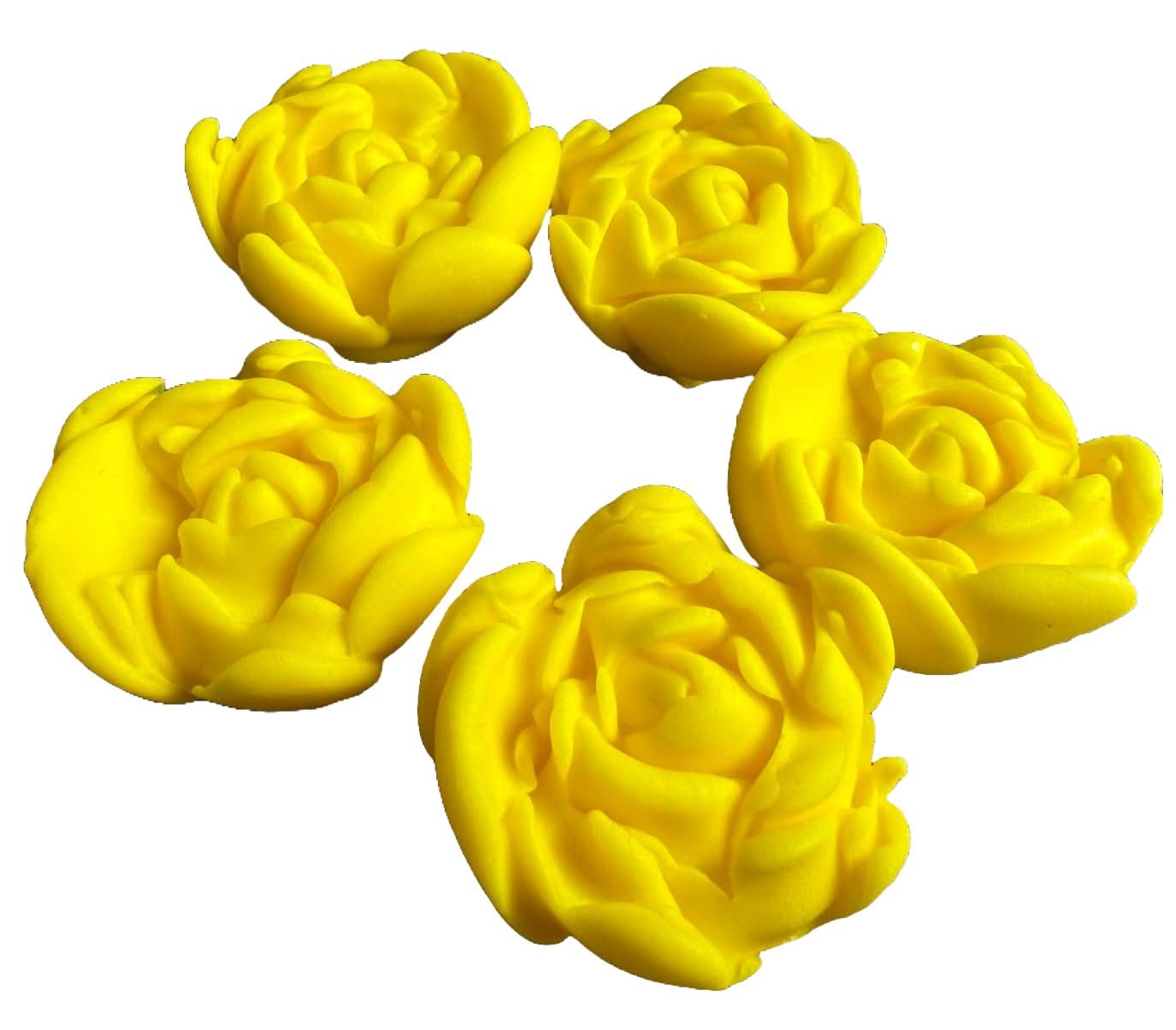 Set de 5 decoraciones de azúcar comestible, Rosas Amarillas Decoraciones de Pasta de Azúcar Nati Shop