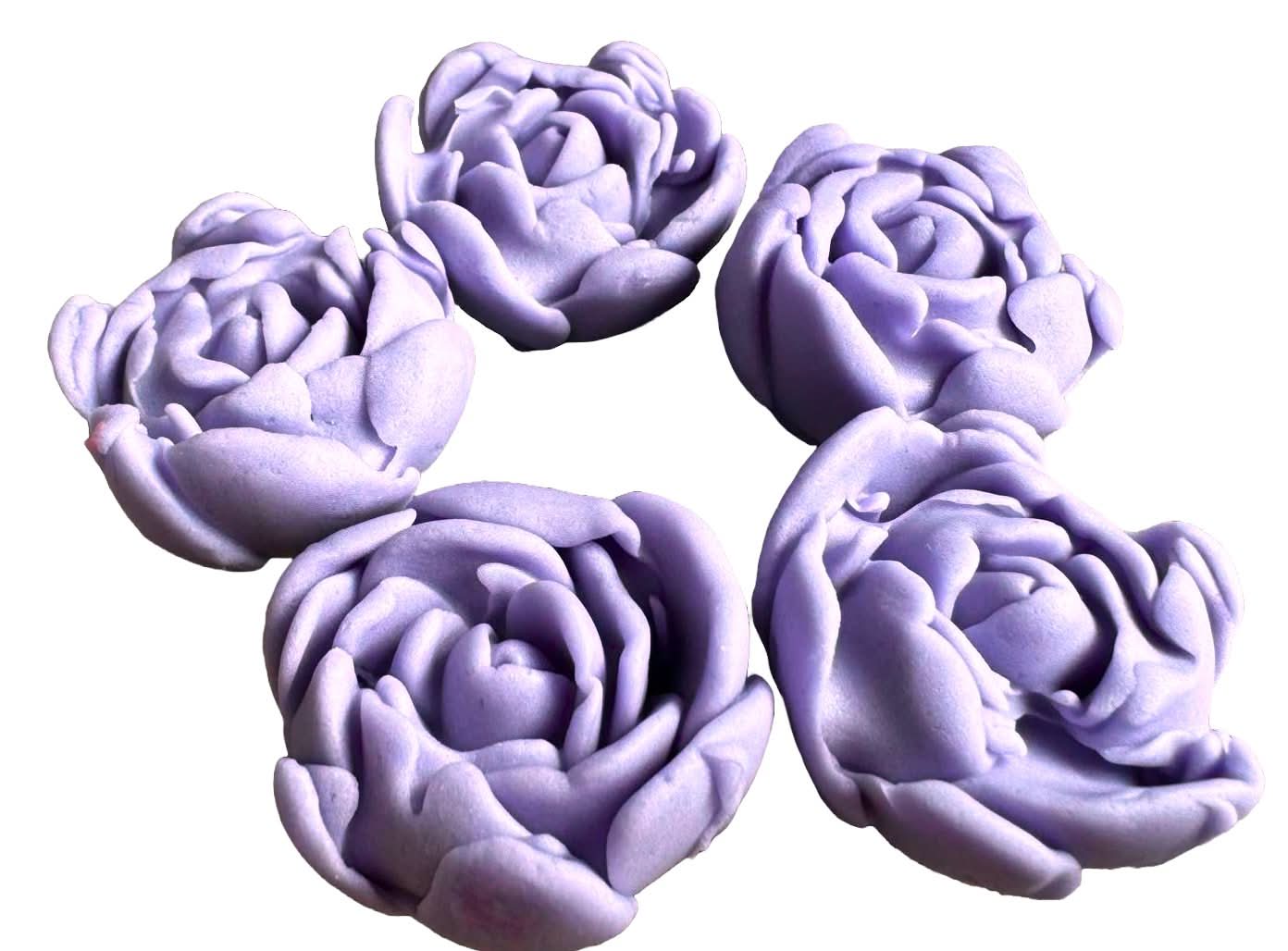 Set de 5 decoraciones comestibles de azúcar, Rosas Lilas Moradas Decoraciones de Pasta de Azúcar Nati Shop