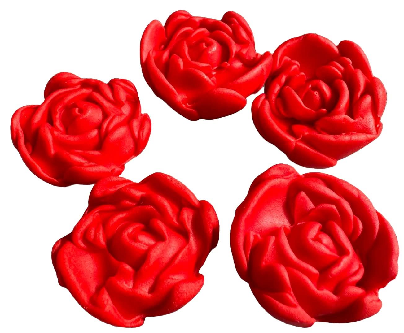 Set de 5 decoraciones de azúcar comestible, Rosas Rojas Decoraciones de Pasta de Azúcar Nati Shop