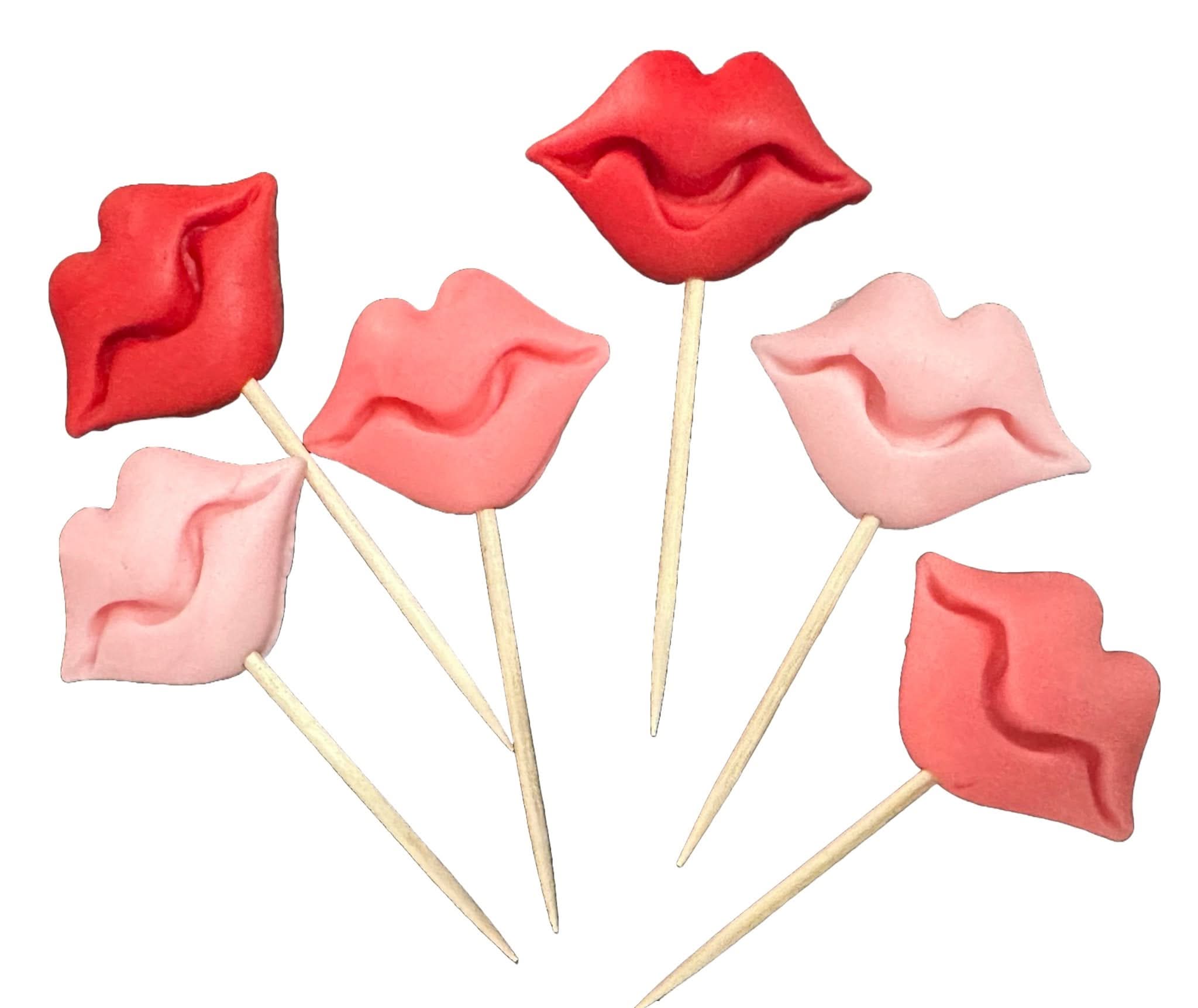 Juego de 6 decoraciones de azúcar comestible, Decoraciones de Labios de Sugar Paste Nati Shop