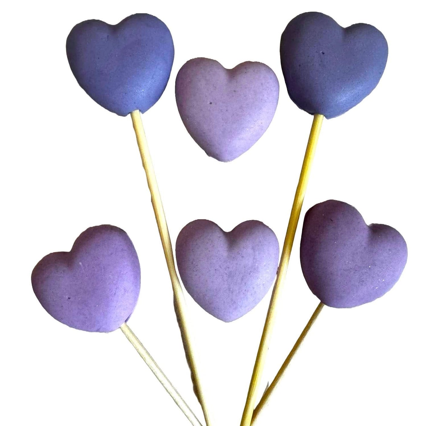 Set de 6 adornos comestibles de azúcar, Corazones Morados Decoraciones en Pasta de Azúcar Naty Shop