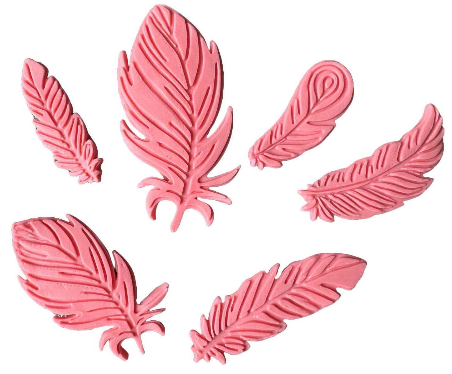 Set de 6 decoraciones de azúcar comestible, Plumas Rosadas Decoraciones de Pasta de Azúcar Nati Shop