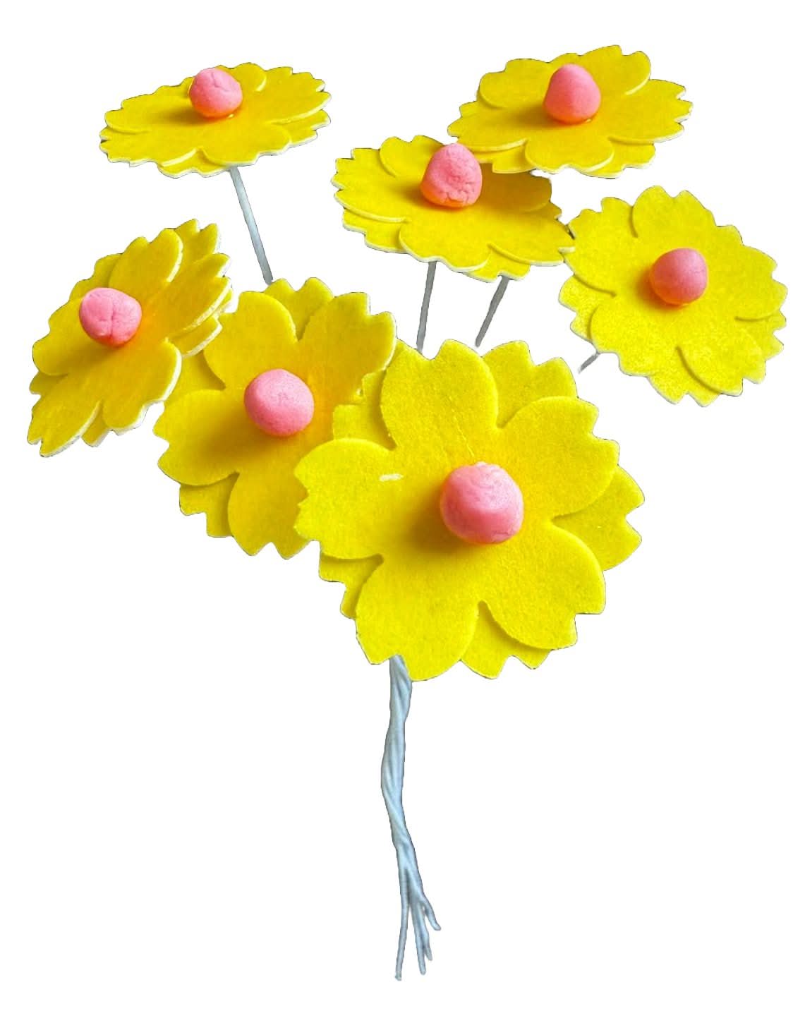 Set de 7 adornos comestibles de obleas, Flores amarillas Adornos de pasta de azúcar Nati Shop