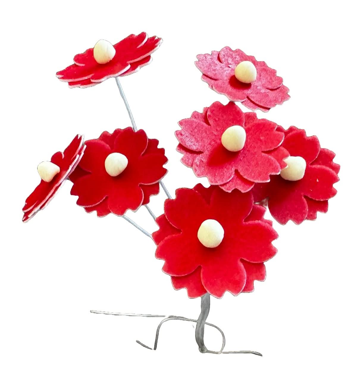 Set de 7 adornos comestibles de obleas, Flores rojas Adornos de pasta de azúcar Nati Shop