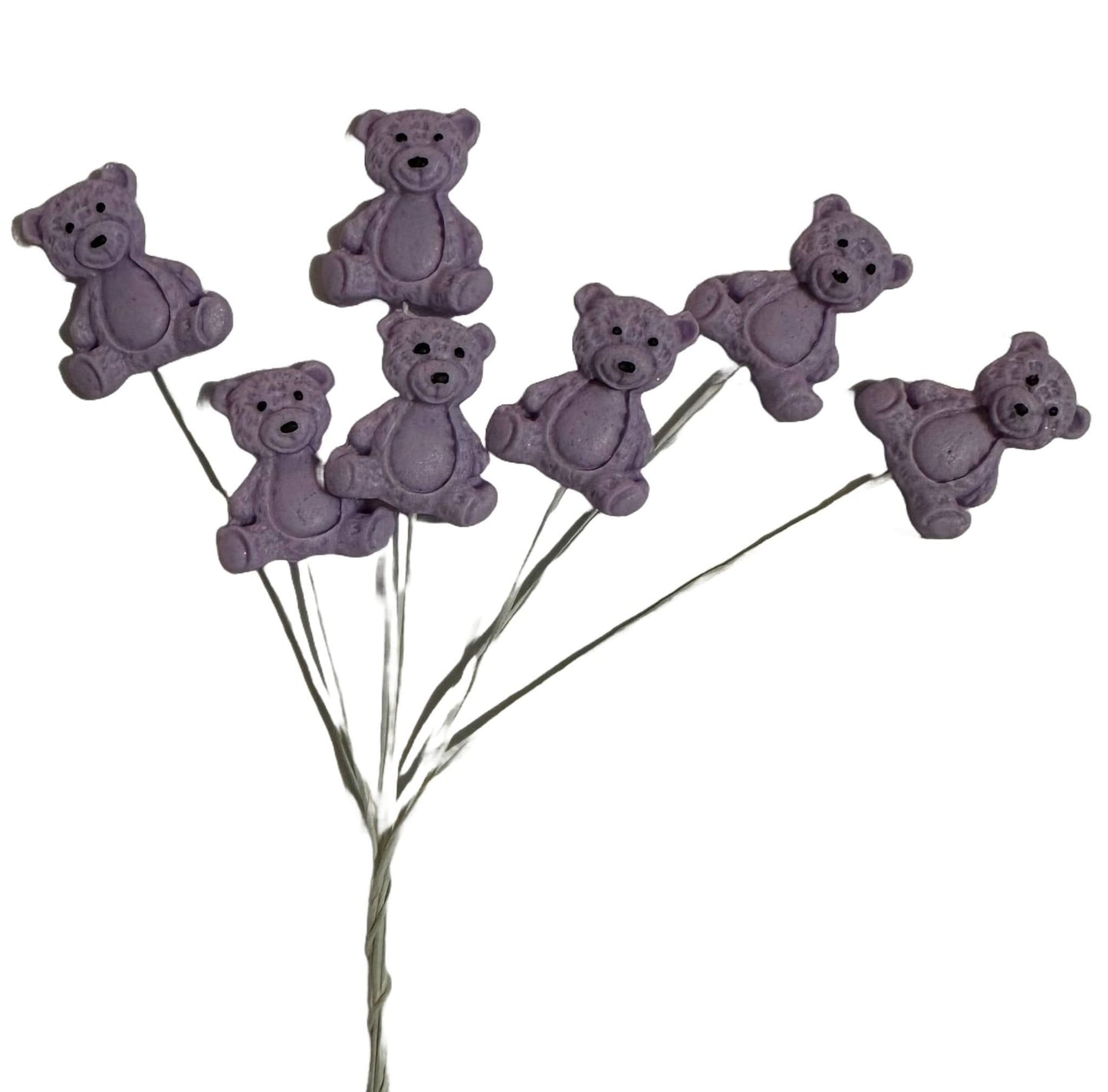 Set de 7 adornos comestibles de azúcar, Ositos de peluche morados Decoraciones de pasta de azúcar Nati Shop