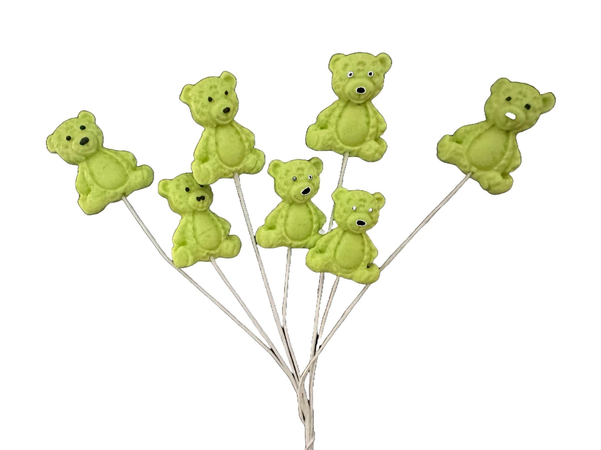 Set de 7 adornos comestibles de azúcar, Ositos Verdes Decoraciones de Pasta de Azúcar Nati Shop