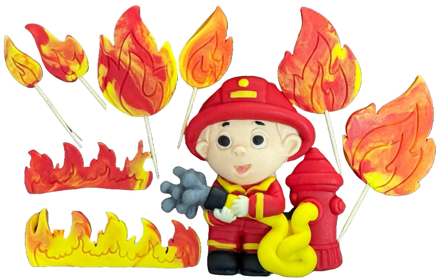 Set de 9 decoraciones de azúcar comestible, Decoraciones de pasta de azúcar de bombero Nati Shop