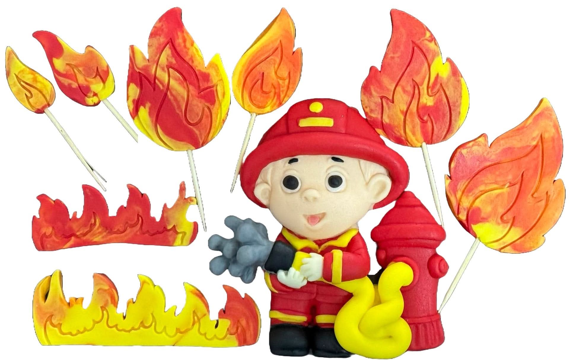 Set de 9 decoraciones de azúcar comestible, Decoraciones de pasta de azúcar de bombero Nati Shop