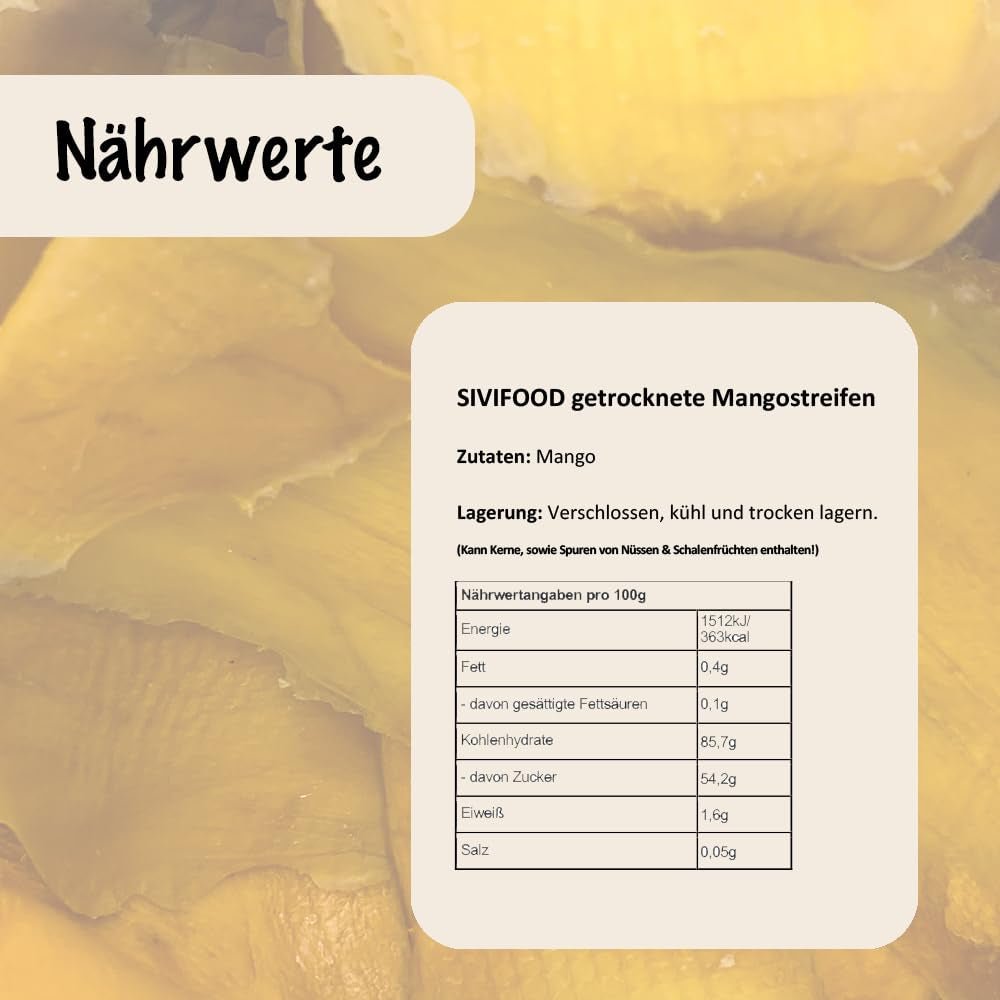 SIVIFOOD mango seco 1kg - mango seco en tiras frutos secos exóticos sin azufre sin azúcares añadidos natural vegano natural rico en vitaminas mango seco snack de frutas vitaminadas 1000g Productos deshidratados Naty Shop