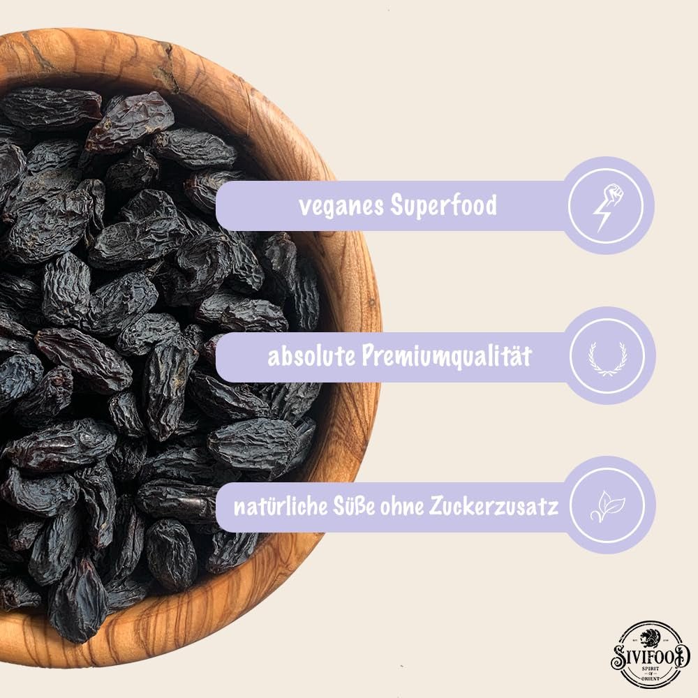 SIVIFOOD pasas negras jumbo 300g - pasas negras grandes y deliciosas uvas afrutadas dulces secadas naturalmente de primera calidad sin azufre sin azúcar sin azúcar sin aceite Aditivos Kishmish Productos deshidratados Naty Shop