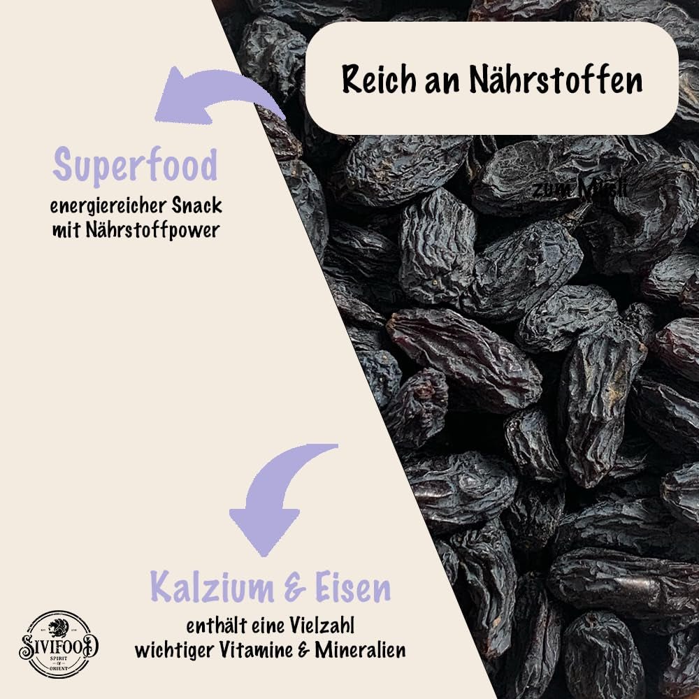 SIVIFOOD pasas negras jumbo 300g - pasas negras grandes y deliciosas uvas afrutadas dulces secadas naturalmente de primera calidad sin azufre sin azúcar sin azúcar sin aceite Aditivos Kishmish Productos deshidratados Naty Shop