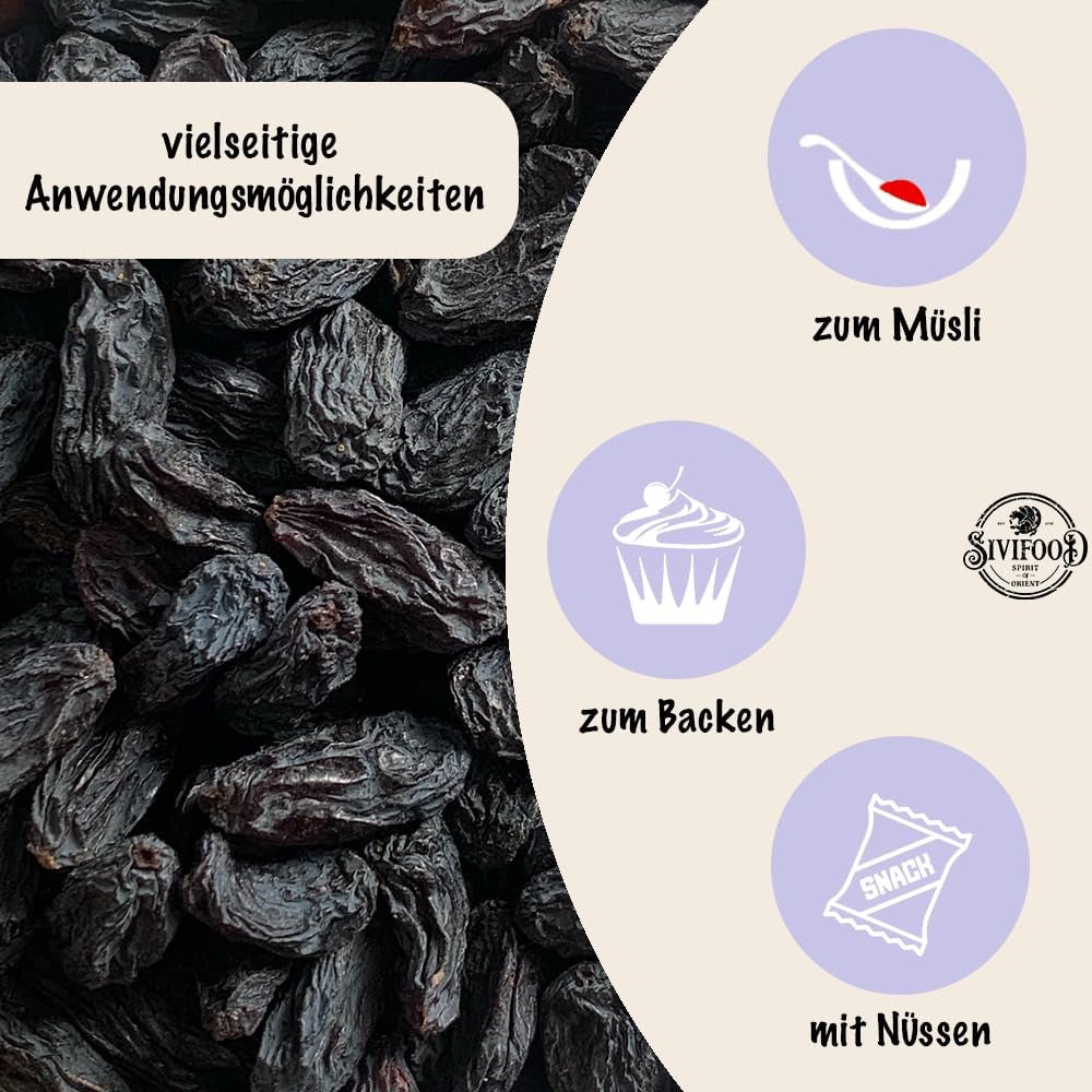 SIVIFOOD pasas negras jumbo 300g - pasas negras grandes y deliciosas uvas afrutadas dulces secadas naturalmente de primera calidad sin azufre sin azúcar sin azúcar sin aceite Aditivos Kishmish Productos deshidratados Naty Shop