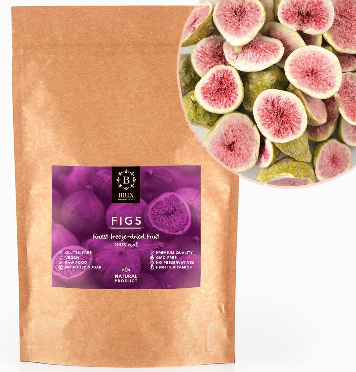 Higos liofilizados BRIX | Higos secos naturales 95 g | Premio Gran Sabor para frutos secos secos | Sin OGM, sin gluten, vegano, vitaminas retenidas Naty Shop Productos deshidratados Título predeterminado
