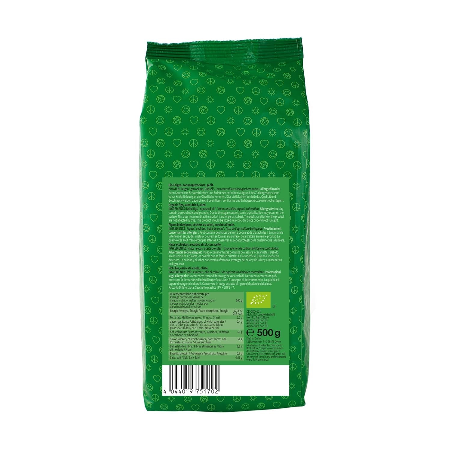 Mundo Feliz higos secos de agricultura ecológica, 2 x 500 g Naty Shop productos deshidratados