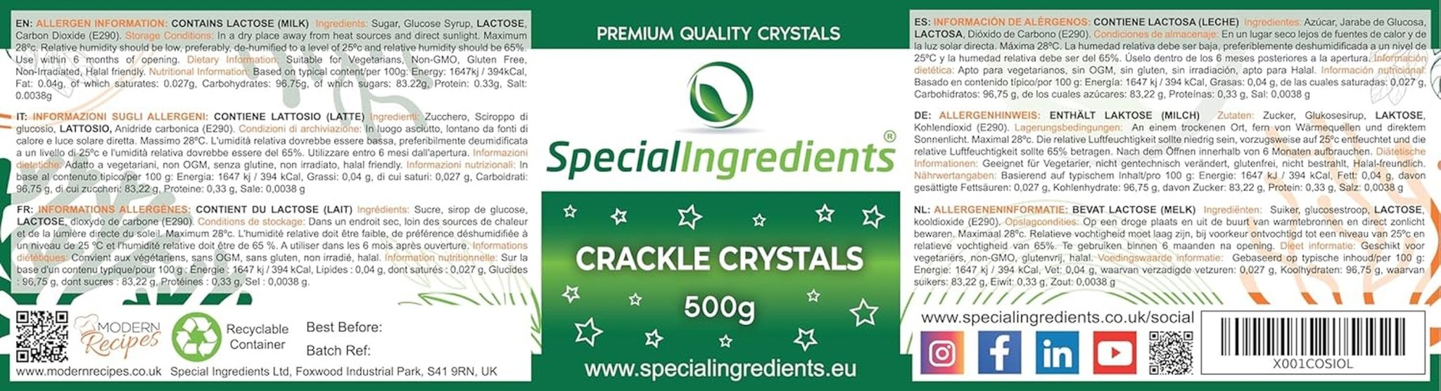 Ingredientes Especiales Cristales Crackle Crackle 500g La máxima calidad, sin OGM, ideal para tartas, dulces y helados Pasta de Azúcar Naty Shop